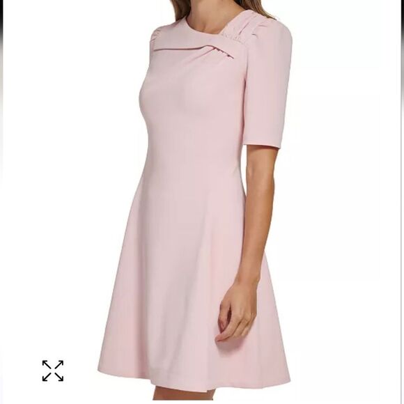 NWT DKNY Pink Fold-Over Neck, Fit and Flare Dress.Soft Girl,Old Money. Elegance - Picture 15 of 15